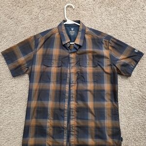 Kuhl Men's Navy and Tan Plaid Button Down Shirt